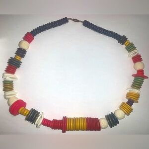 Vintage 90s Wood Bead Colorful Necklace